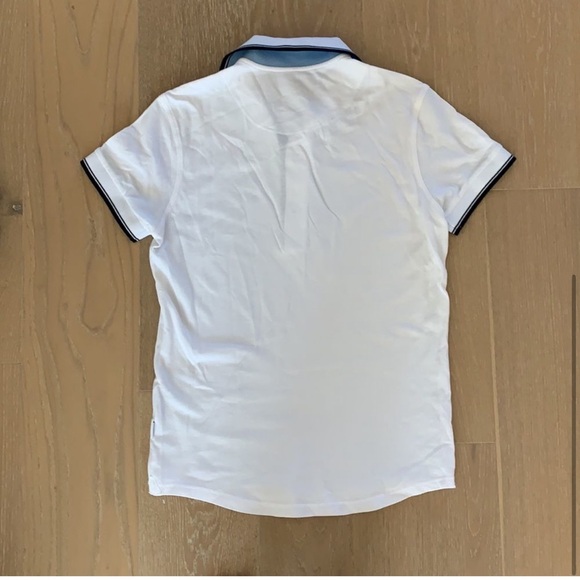 Orlebar Brown White Navy Striped Trim Polo Shirt Resortwear Tailored Fit Small - Picture 5 of 5